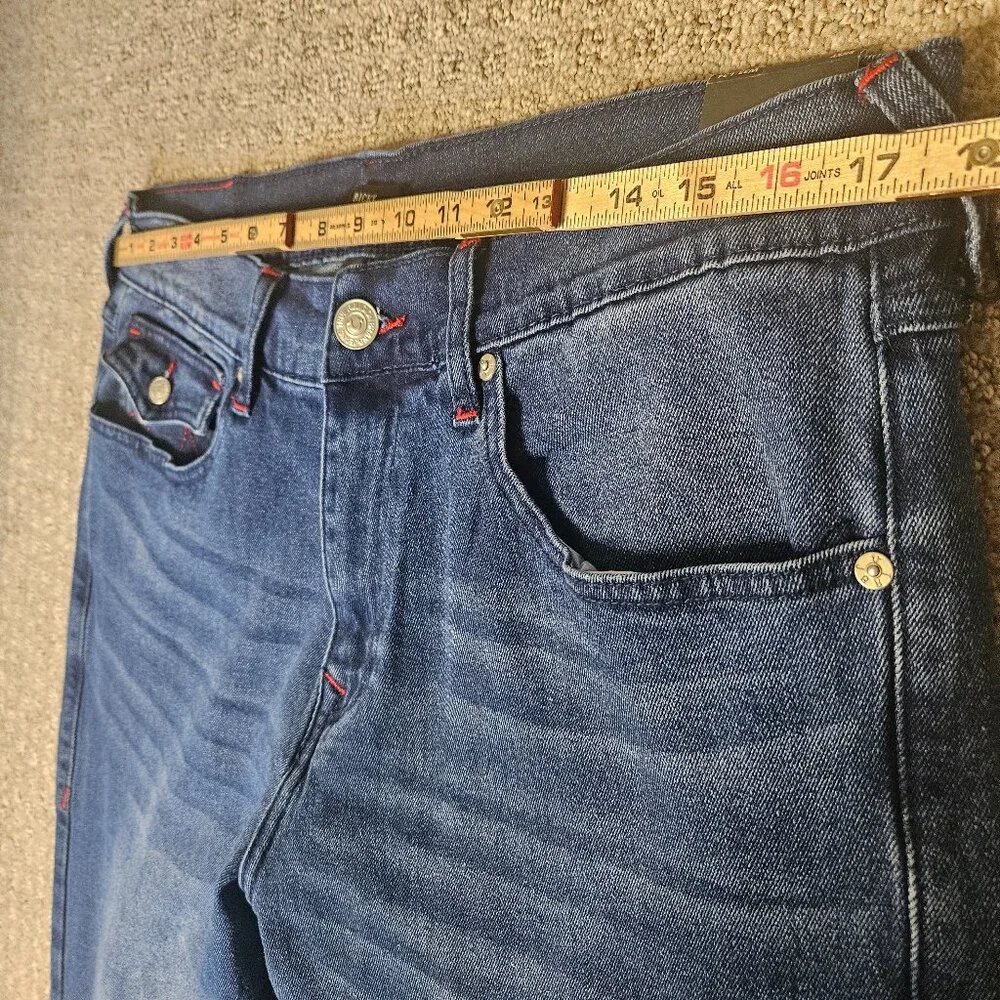 NWT TRUE RELIGION Men Ricky Relaxed Straight Jeans 33x34 Flap Pockets Red Stitch
